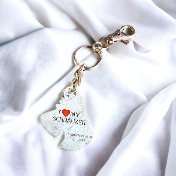 Vintage 1982 I Love My Schnauser Rawcliffe Pewter Keychain Dog - Picture 4 of 9